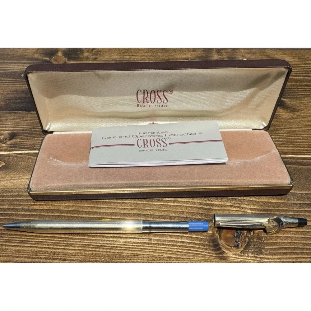 Vintage Cross‎ 10K Gold Filled Ballpoint Pen Blue Jewel Figural Clip W Box